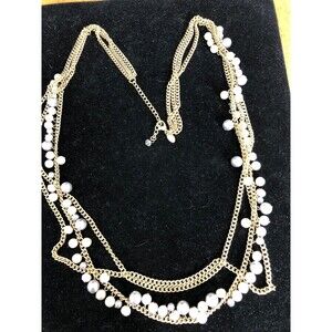 GORGEOUS VINTAGE GOLD TONE FAUX PEARL 3 Strand NECKLACE...SIGNED WITH C HANG TAG